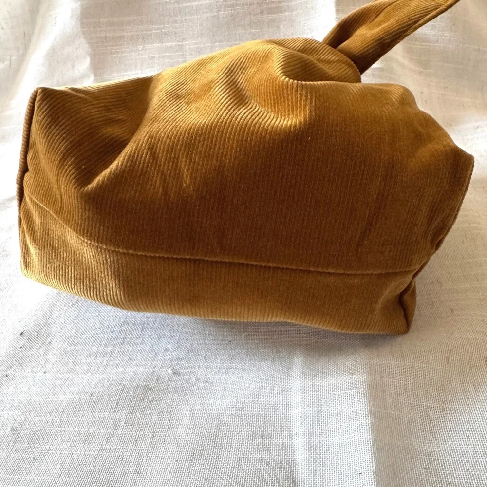 Merit Beauty Signature Tie Knot Bag Mustard Corduroy Makeup Purse Clutch